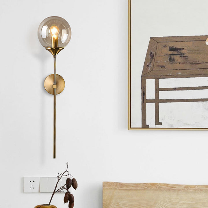 Bal Schaduw Potlood Arm Wandverlichting Postmodern Helder/Amber/Rookgrijs Glas Enkele Messing Wandgemonteerde Lamp
