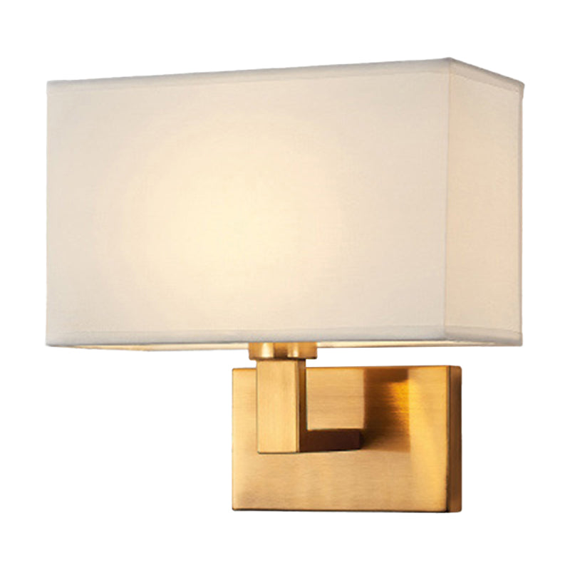 Postmodern Cube Wandlamp Stof 1-Lichts Nachttafel Lees Wandlamp in Wit/Beige/Bruin met Zwart/Gouden Arm
