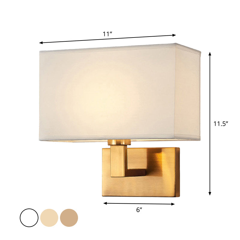 Postmodern Cube Wandlamp Stof 1-Lichts Nachttafel Lees Wandlamp in Wit/Beige/Bruin met Zwart/Gouden Arm
