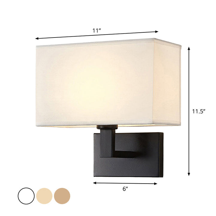 Postmodern Cube Wandlamp Stof 1-Lichts Nachttafel Lees Wandlamp in Wit/Beige/Bruin met Zwart/Gouden Arm