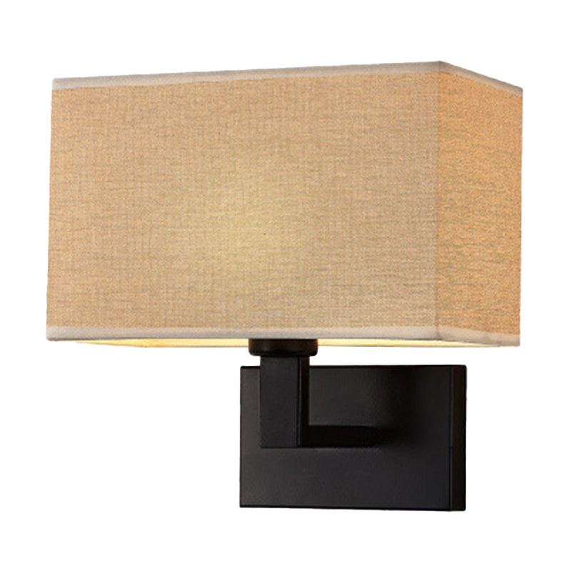 Postmodern Cube Wandlamp Stof 1-Lichts Nachttafel Lees Wandlamp in Wit/Beige/Bruin met Zwart/Gouden Arm