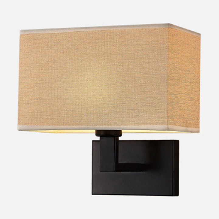 Postmodern Cube Wandlamp Stof 1-Lichts Nachttafel Lees Wandlamp in Wit/Beige/Bruin met Zwart/Gouden Arm