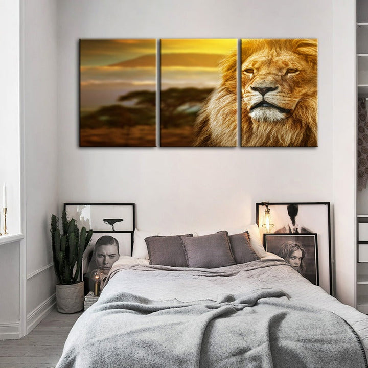 Ongeïnteresseerde Leeuw-Canvas Wandkunst Schilderij 3 Delen