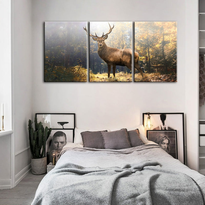 Majestueuze herten in het bos - Canvas wandkunst schilderij 3 delen