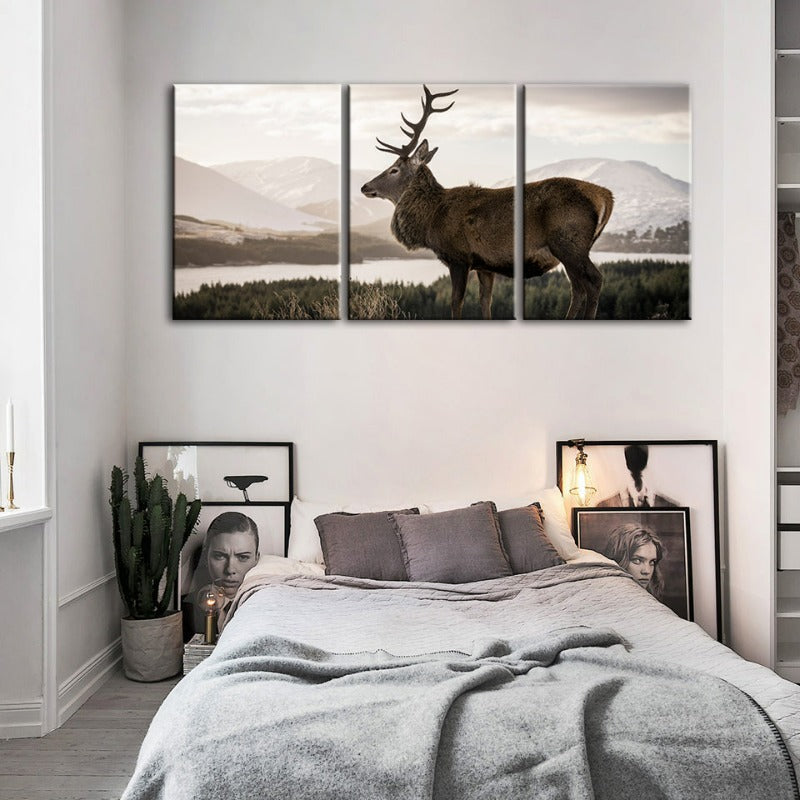 Somber Winter Hert-Canvas Wandkunst Schilderij 3 Delen