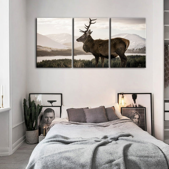 Somber Winter Hert-Canvas Wandkunst Schilderij 3 Delen