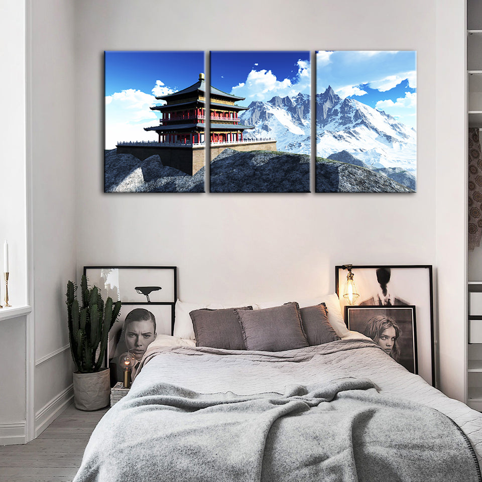 Temple In The Mountains 3 Piece - Canvas Muurkunst Schilderij