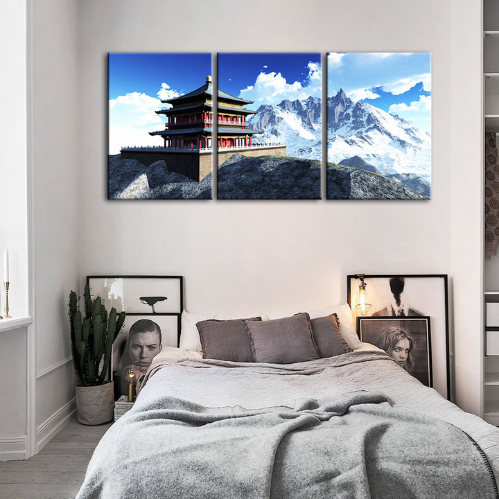 Temple In The Mountains 3 Piece - Canvas Muurkunst Schilderij