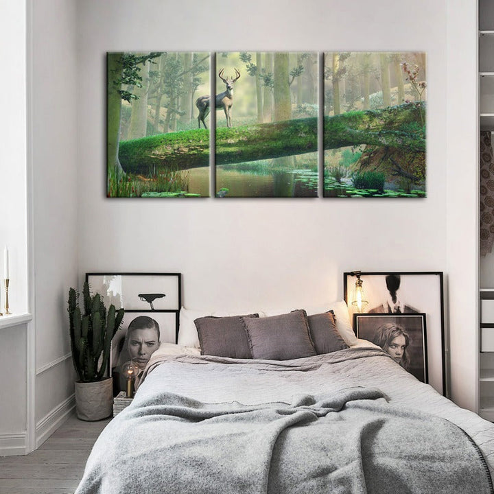 Betoverd Bos Hert Canvas Muurkunst Schilderij 3 Stukken