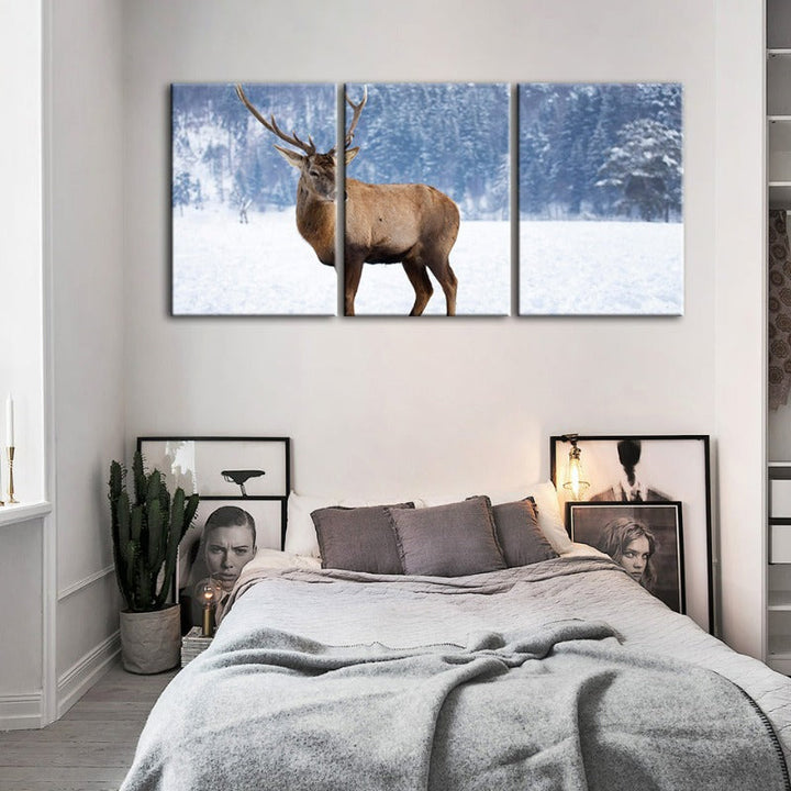Sneeuwlandschap Herten Canvas Muurkunst Schilderij 3 Stukken