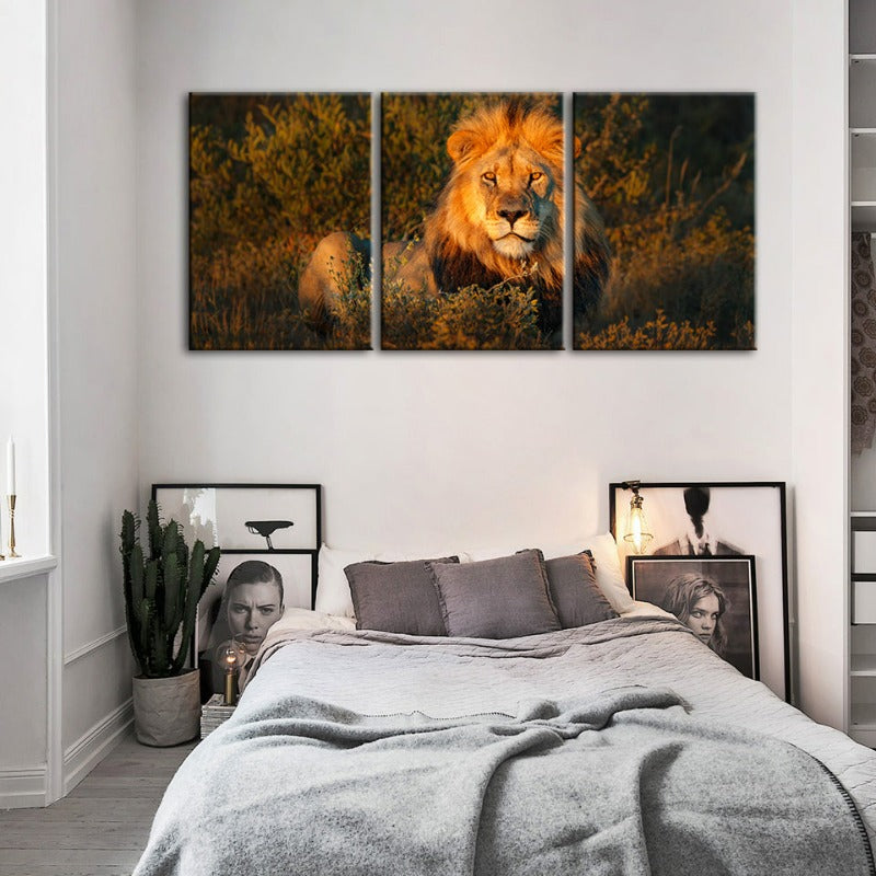 Goddelijke Zonsopgang Leeuw Canvas Wanddecoratie Schilderij 3 Stukken