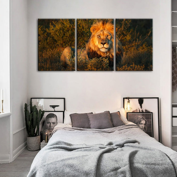 Goddelijke Zonsopgang Leeuw Canvas Wanddecoratie Schilderij 3 Stukken