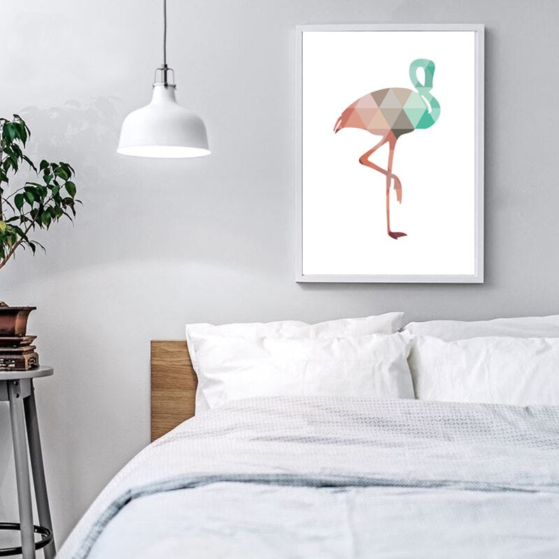 Flamingo Geometrische Driehoek Kinderkamer Muur Kunst Schilderij op - Canvas Muur Kunst Schilderij