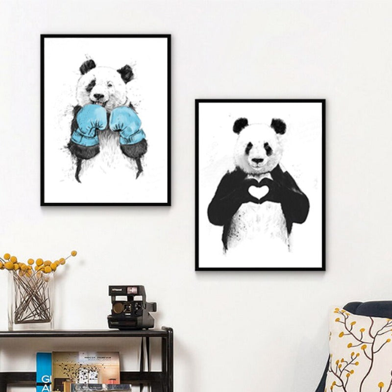 Lustiger Boxkampf-Panda Dier Banksy - Canvas Wandkunst Schilderij