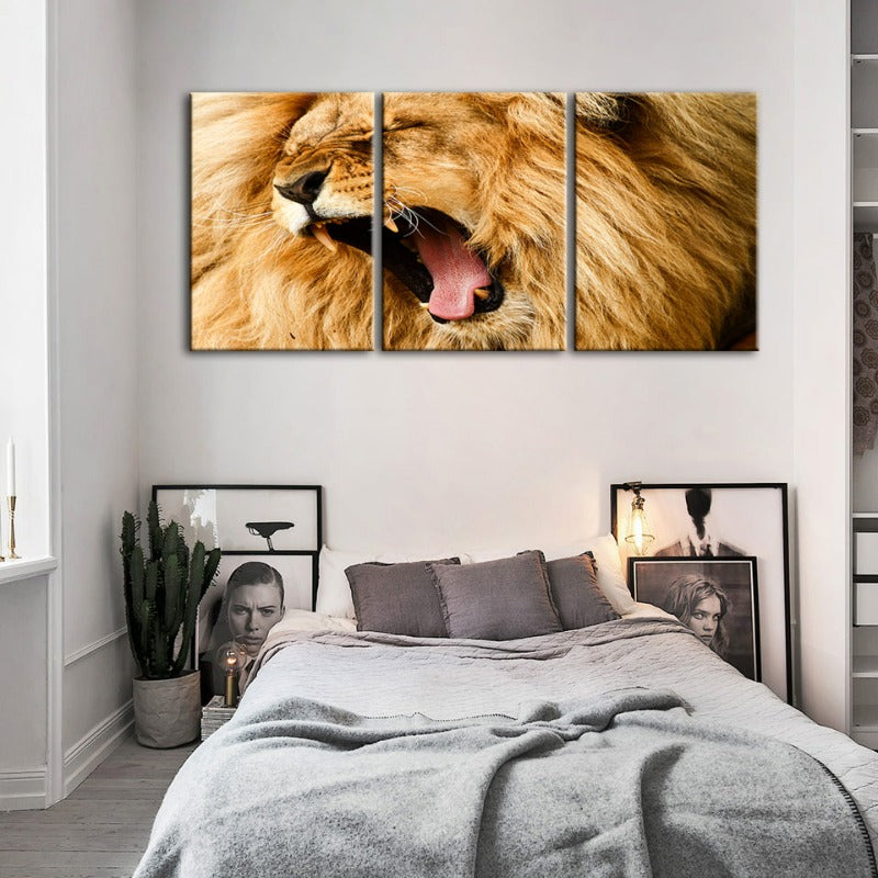 Wütender Löwenbrüll-Canvas Wandkunst Schilderij 3 Delen