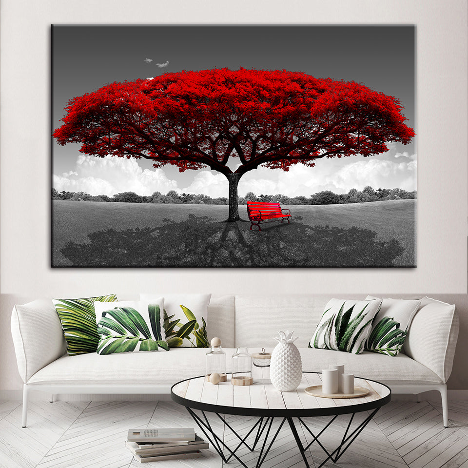 Rode Bloemen - Canvas Wanddecoratie Schilderij | Door de natuur geïnspireerde wandkunst