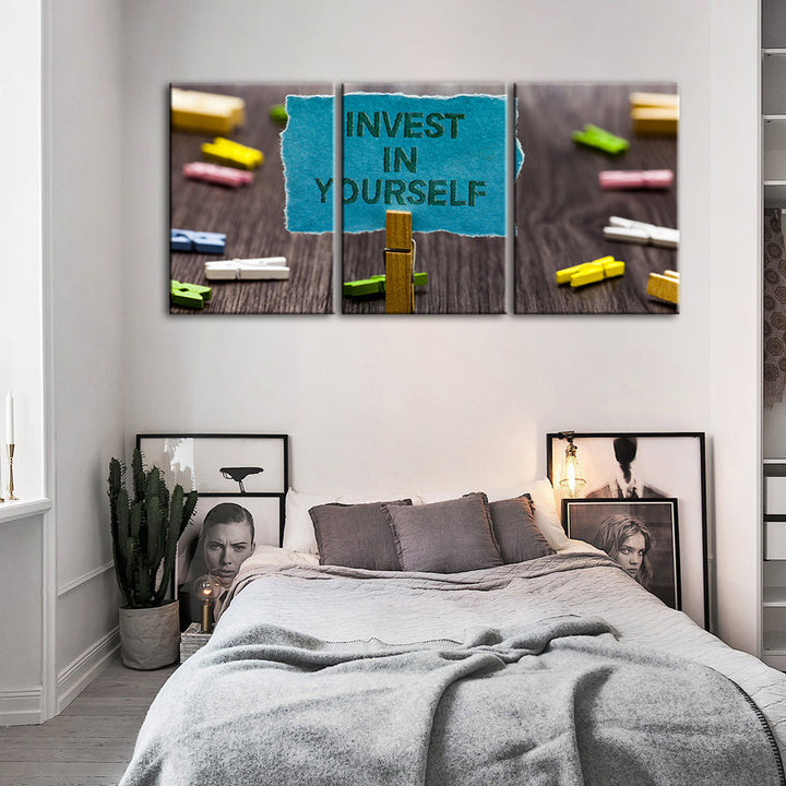 Investeer in jezelf 3-delige - Canvas Muurkunst Schilderij