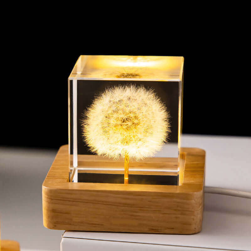 LED Nachtlamp Flower Crystal Ball Kinder Nachtkast Lamp met Houten Basis Slaapkamer Sfeerverlichting Creatief Cadeau Nachtlamp