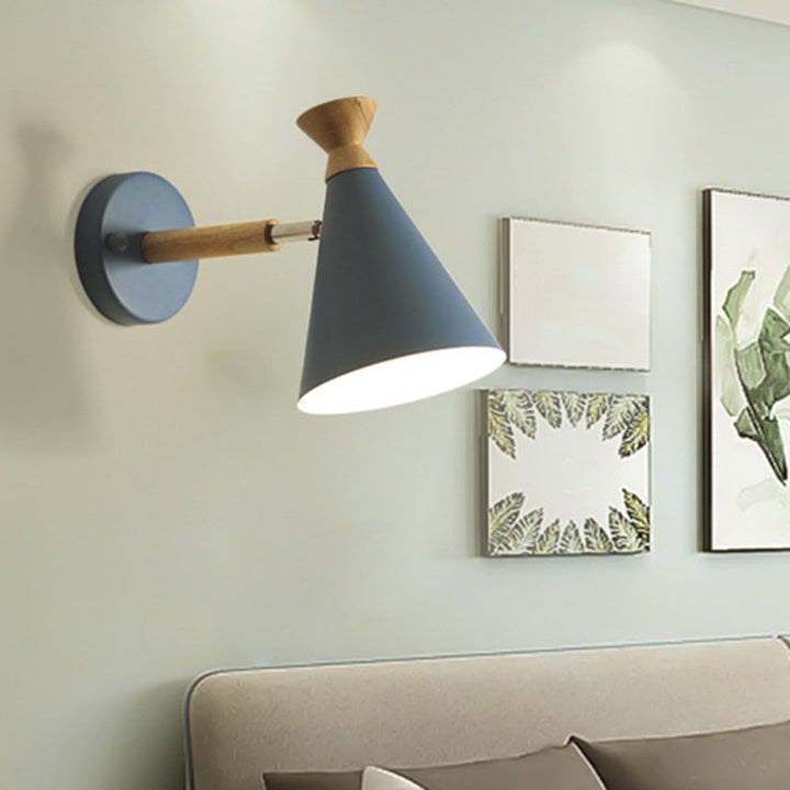 Eisen conical wall lamp contemporary 1-light wall lighting ideas with wooden top