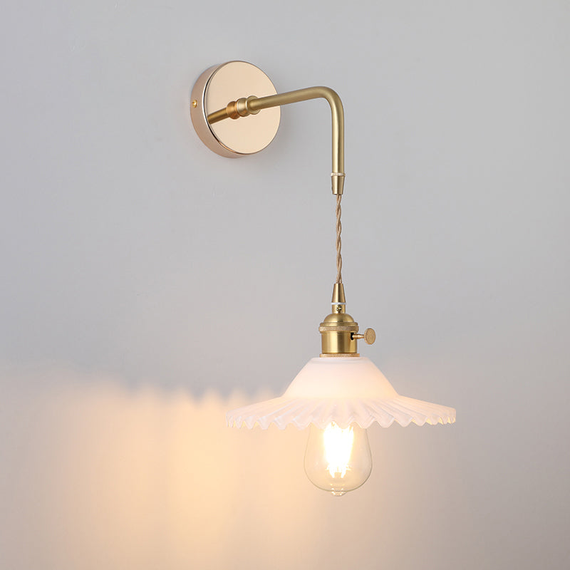 Schatten Glas Wandlamp Vintage Enkel-Glühbirne Nachttisch Wandgemonteerde Lamp in Goud