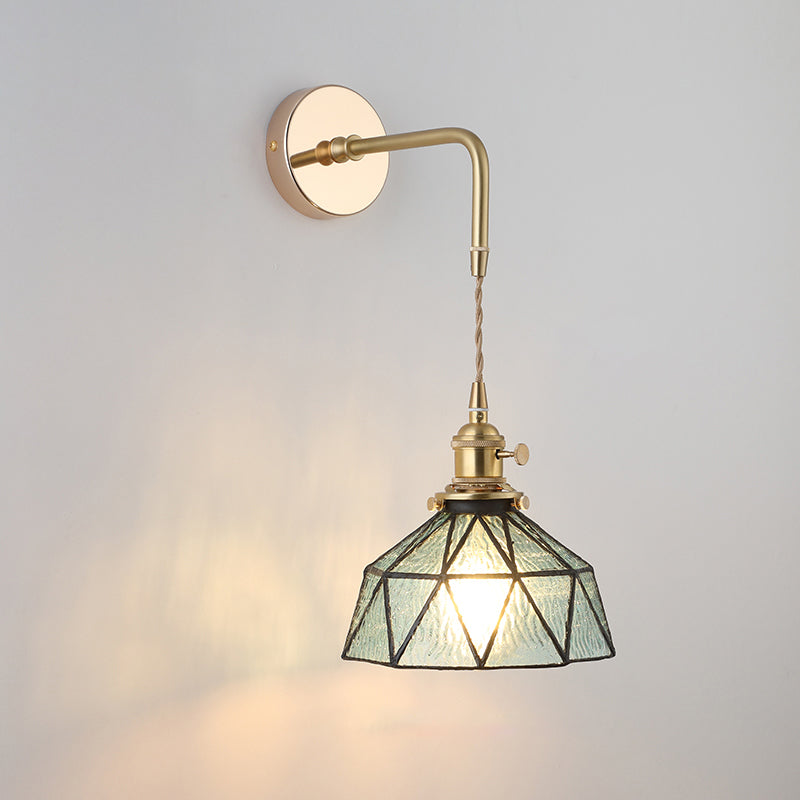 Schatten Glas Wandlamp Vintage Enkel-Glühbirne Nachttisch Wandgemonteerde Lamp in Goud