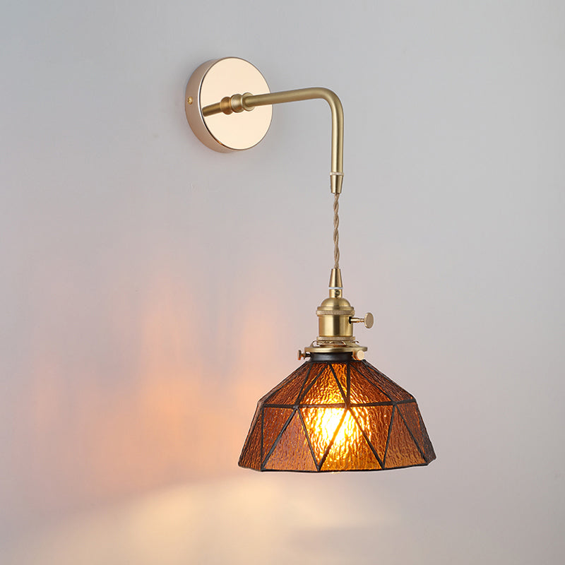 Schatten Glas Wandlamp Vintage Enkel-Glühbirne Nachttisch Wandgemonteerde Lamp in Goud