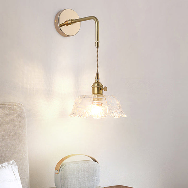 Schatten Glas Wandlamp Vintage Enkel-Glühbirne Nachttisch Wandgemonteerde Lamp in Goud