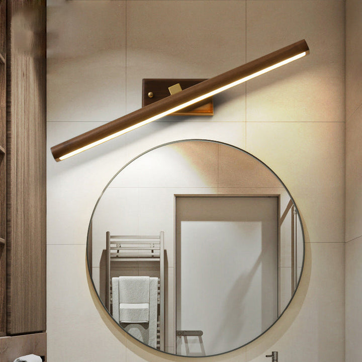 Noors Stijl Lineaire Wandlamp Licht Acryl Badkamer LED Vanity Verlichting in Donker Hout