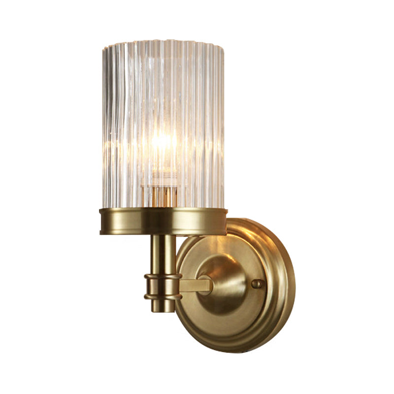 Cilinder Wandlamp Vintage Stijlvol Helder Geribbeld Glas 1 Peertje Zwart/Gouden Afwerking Wandlamp voor de Woonkamer