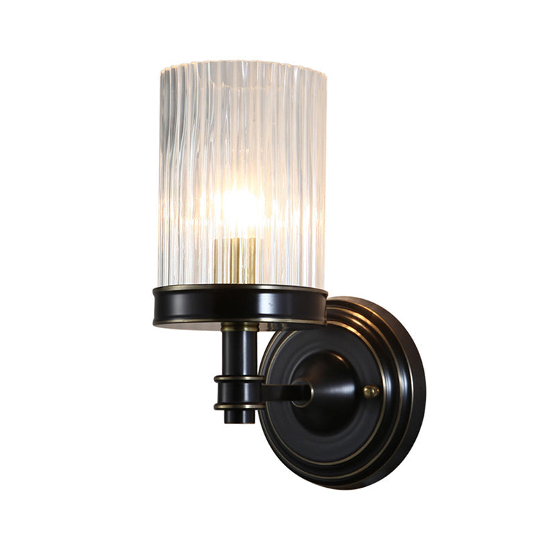Cilinder Wandlamp Vintage Stijlvol Helder Geribbeld Glas 1 Peertje Zwart/Gouden Afwerking Wandlamp voor de Woonkamer