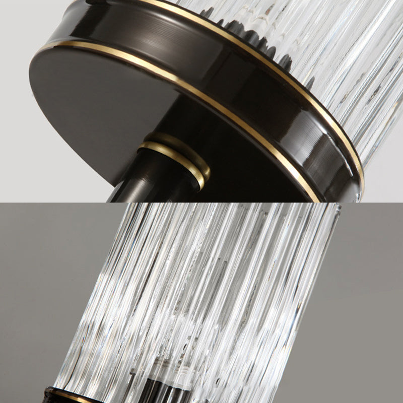 Cilinder Wandlamp Vintage Stijlvol Helder Geribbeld Glas 1 Peertje Zwart/Gouden Afwerking Wandlamp voor de Woonkamer