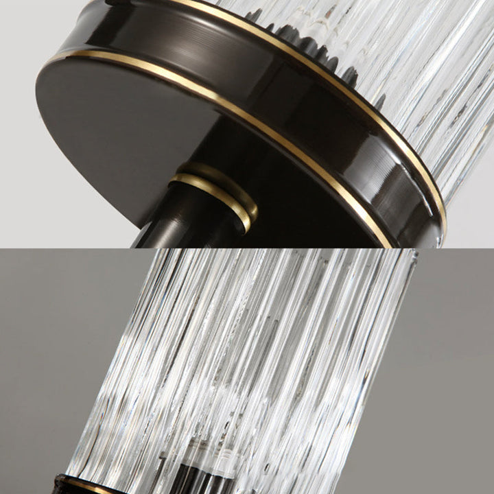 Cilinder Wandlamp Vintage Stijlvol Helder Geribbeld Glas 1 Peertje Zwart/Gouden Afwerking Wandlamp voor de Woonkamer