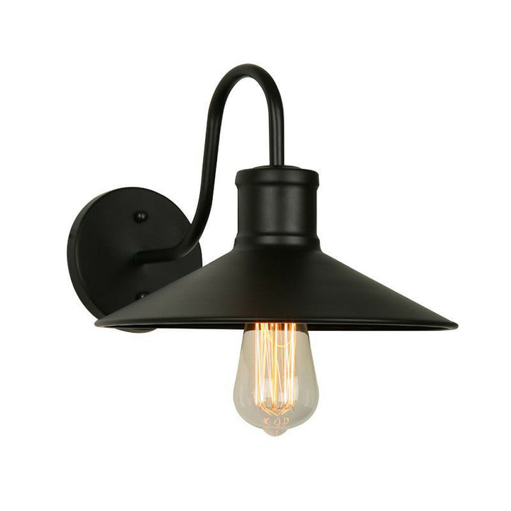 Zwarte conische wandlamp industriële metalen 1 lichtkop ganggoosnekwandlamp met kooi