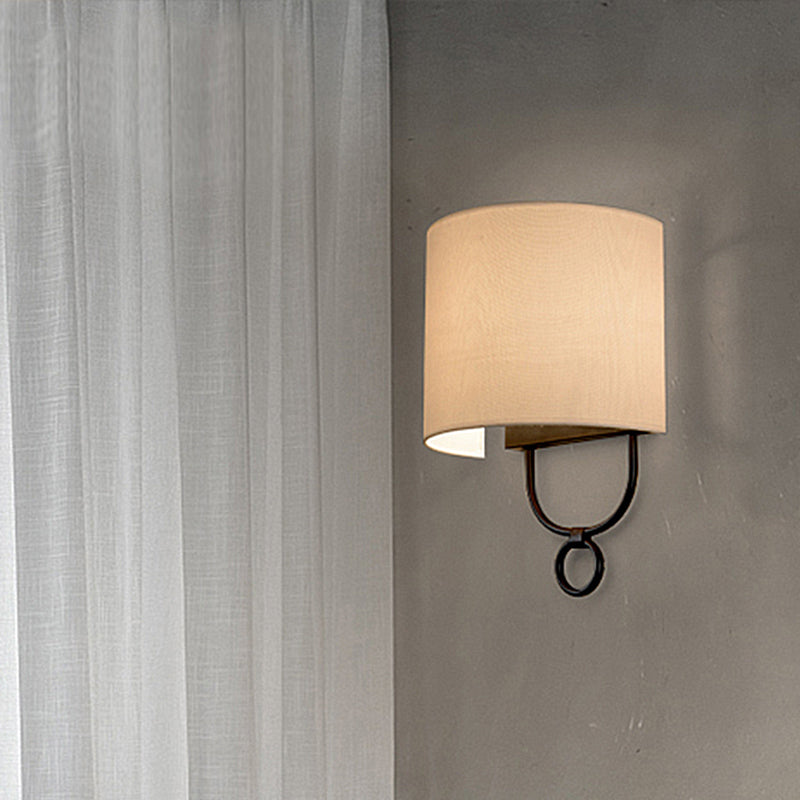 Traditionele half-cilinder wandlamp 1 hoofd witte stoffen kap wandverlichting voor slaapkamer
