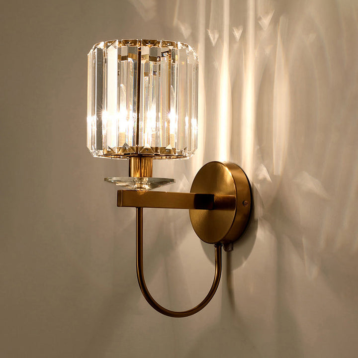 Cylindrische Kristallen Wandlamp Postmodern 1 Hoofdzakelijke Gouden Afwerking Wandlamp met Gebogen Arm