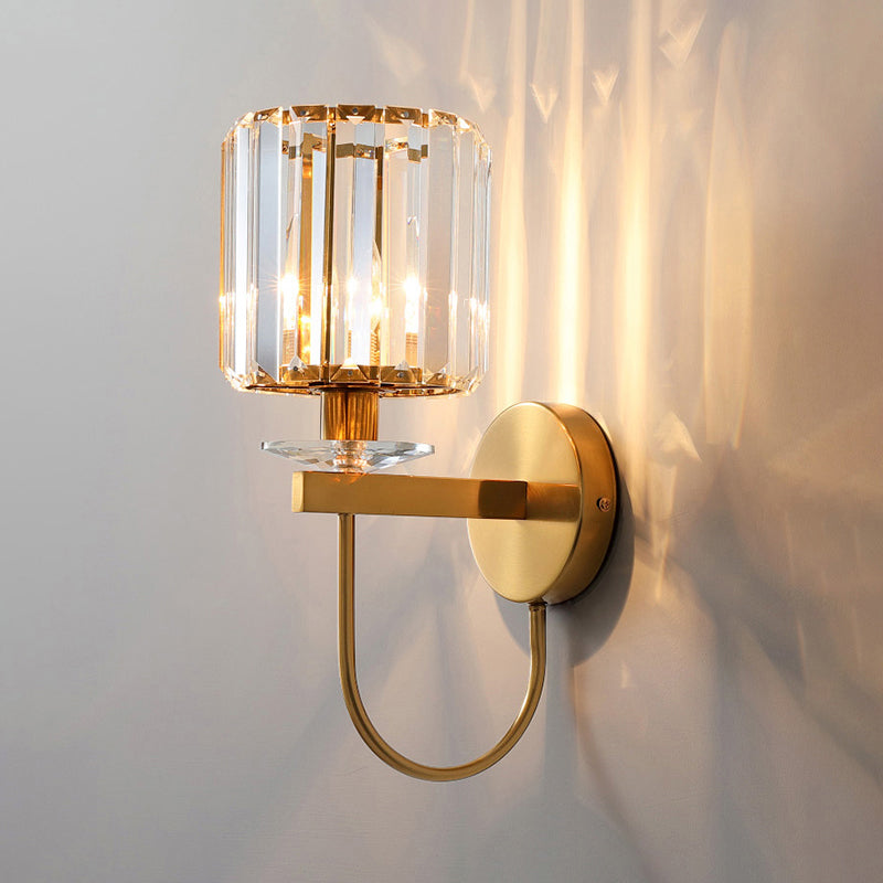Cylindrische Kristallen Wandlamp Postmodern 1 Hoofdzakelijke Gouden Afwerking Wandlamp met Gebogen Arm