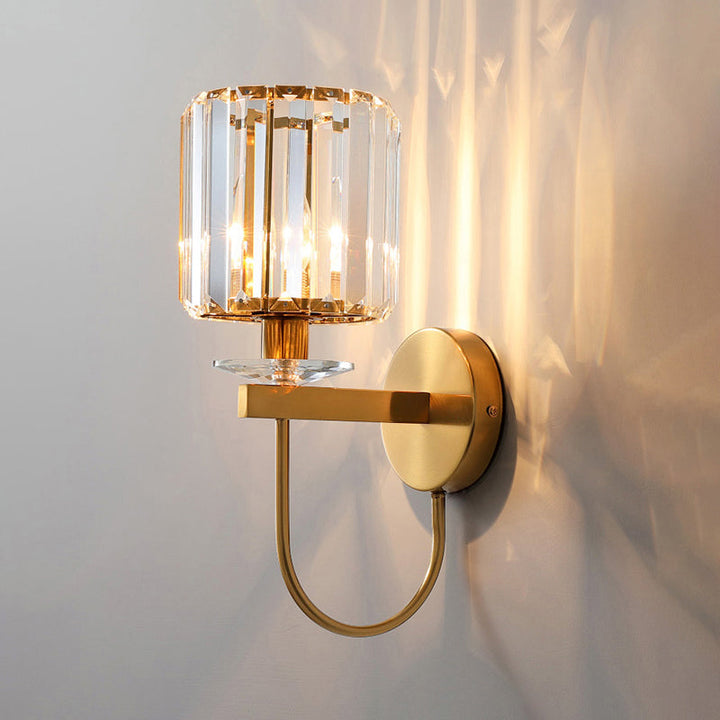 Cylindrische Kristallen Wandlamp Postmodern 1 Hoofdzakelijke Gouden Afwerking Wandlamp met Gebogen Arm