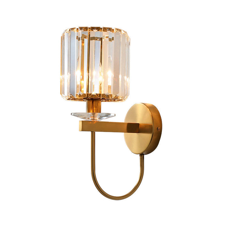 Cylindrische Kristallen Wandlamp Postmodern 1 Hoofdzakelijke Gouden Afwerking Wandlamp met Gebogen Arm