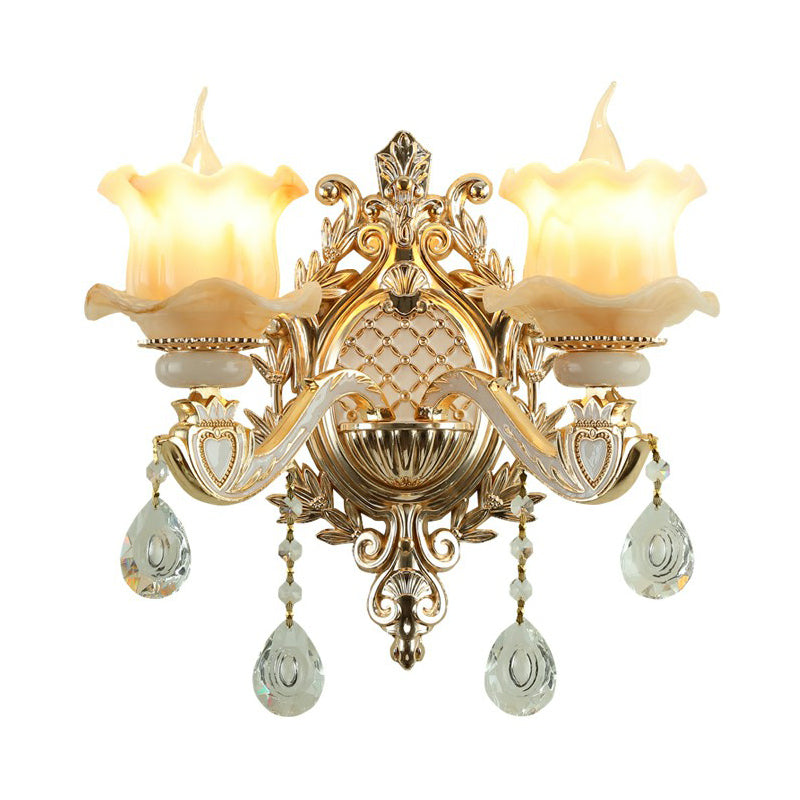 Jade Wandschakel Traditionele Beige Bloemen Hal Wandschakel met Kristallen Pendant