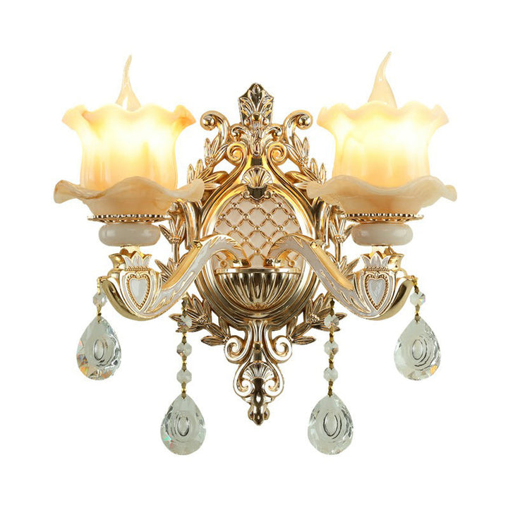 Jade Wandschakel Traditionele Beige Bloemen Hal Wandschakel met Kristallen Pendant