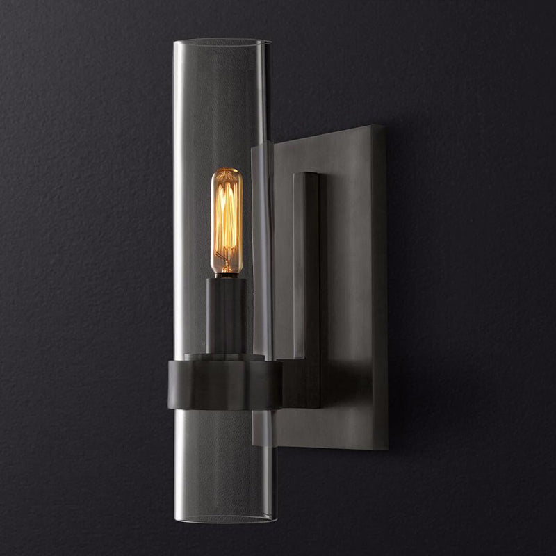 Cilinder wandlamp traditioneel helder glas 2.5"/5" breedte 1 kop zwart/ scherp messing wandlamp houder voor trappen