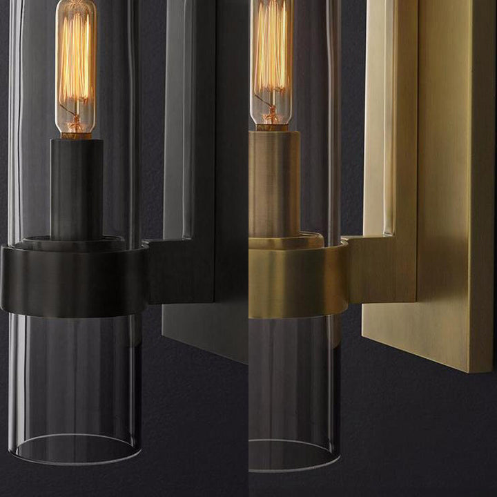 Cilinder wandlamp traditioneel helder glas 2.5"/5" breedte 1 kop zwart/ scherp messing wandlamp houder voor trappen
