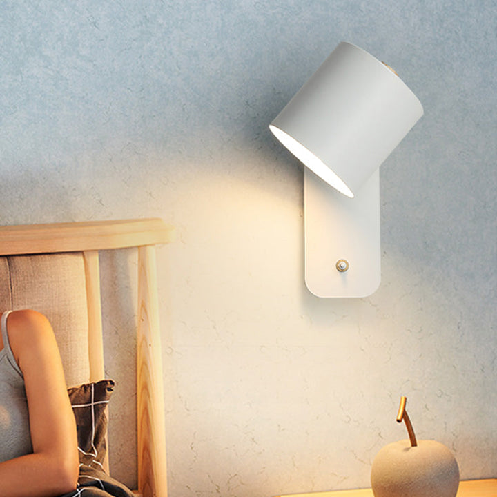 Draaibare Cilinder Lezen Lamp Nordic Metaal E27 Wandlamp met Aan/Uit Knop