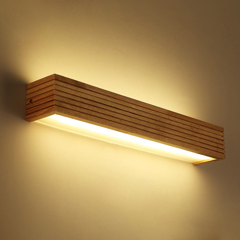 Gelaagd houten rechthoekige wandlamp minimalistisch beige LED wandlamp boven bed