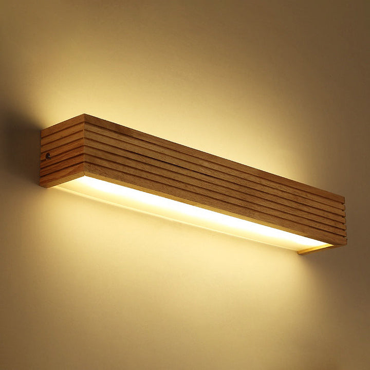 Gelaagd houten rechthoekige wandlamp minimalistisch beige LED wandlamp boven bed