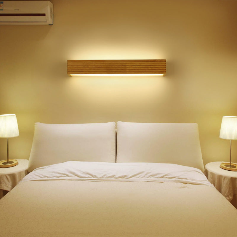 Gelaagd houten rechthoekige wandlamp minimalistisch beige LED wandlamp boven bed