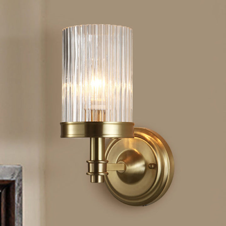 Cilinder Wandlamp Vintage Stijlvol Helder Geribbeld Glas 1 Peertje Zwart/Gouden Afwerking Wandlamp voor de Woonkamer