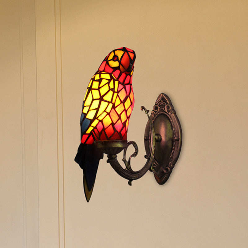 Tiffany Papagei Wandlamp met gekleurd glas 1 licht Binnenwandmontage lamp voor gang
