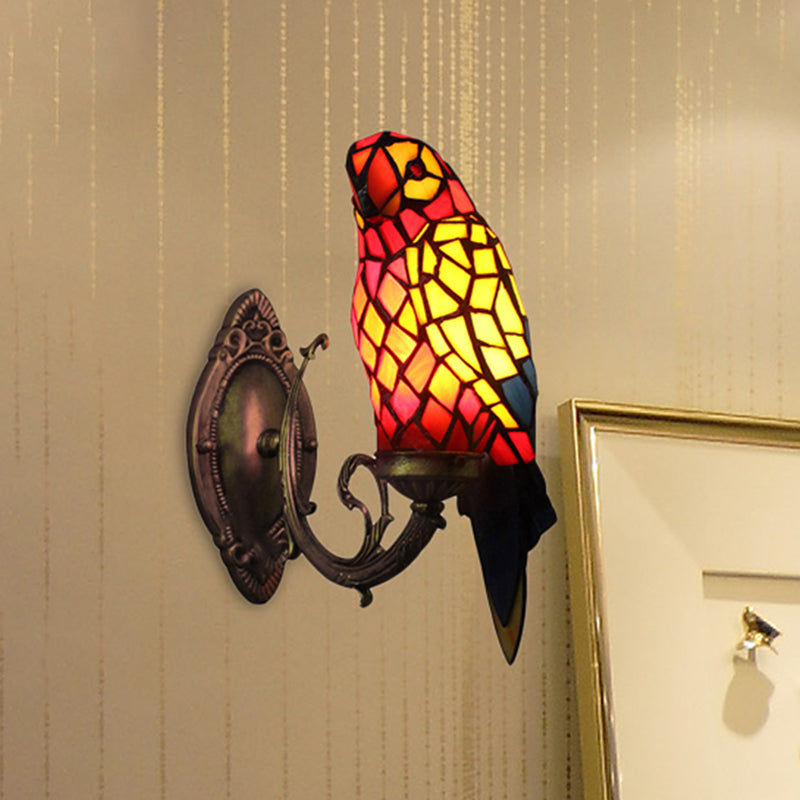 Tiffany Papagei Wandlamp met gekleurd glas 1 licht Binnenwandmontage lamp voor gang