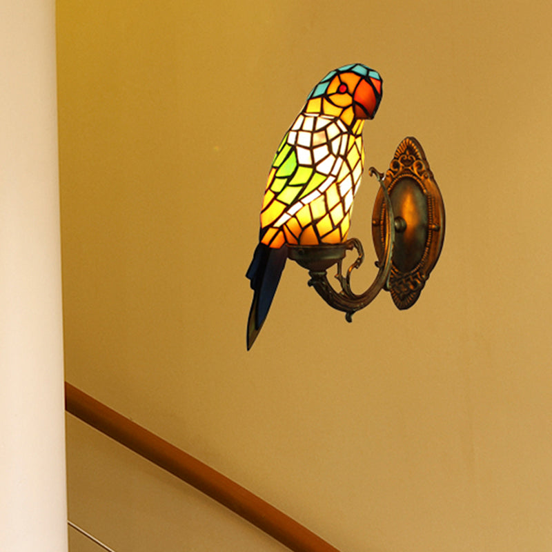 Tiffany Papagei Wandlamp met gekleurd glas 1 licht Binnenwandmontage lamp voor gang